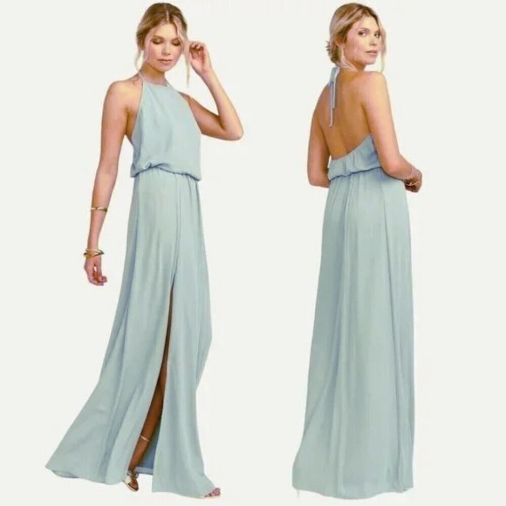 Show Me Your Mumu Heather Halter Gown | XX-Large Silver Sage Green Maxi Dress